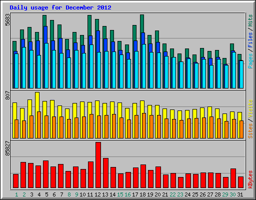 Daily usage for December 2012